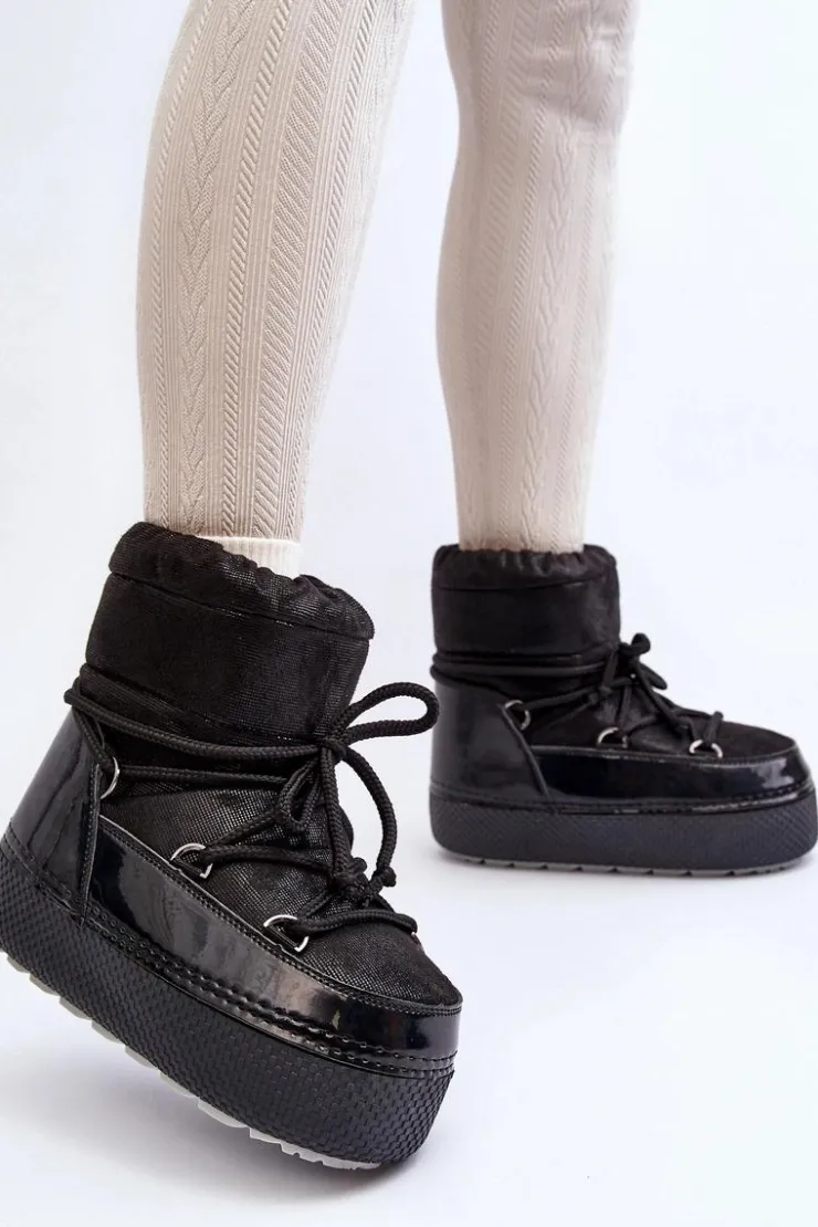 Boto Śniegowce Damskie*Damskie Śniegowce Z Wiązaniem Czarne Toolsa Czarny