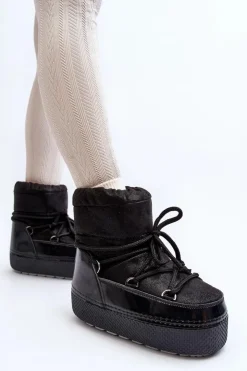 Boto Śniegowce Damskie*Damskie Śniegowce Z Wiązaniem Czarne Toolsa Czarny