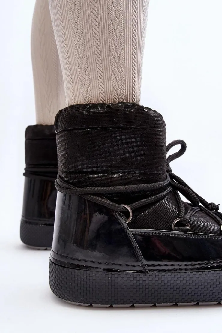 Boto Śniegowce Damskie*Damskie Śniegowce Z Wiązaniem Czarne Toolsa Czarny