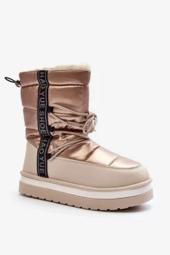 Boto Śniegowce Damskie*Damskie Śniegowce Z Wiązaniem Beżowe Lilara