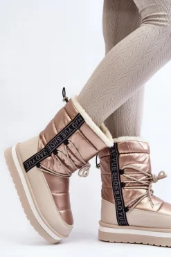 Boto Śniegowce Damskie*Damskie Śniegowce Z Wiązaniem Beżowe Lilara