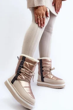 Boto Śniegowce Damskie*Damskie Śniegowce Z Wiązaniem Beżowe Lilara