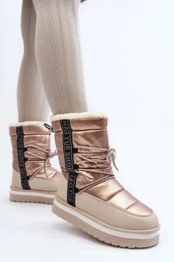 Boto Śniegowce Damskie*Damskie Śniegowce Z Wiązaniem Beżowe Lilara