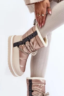 Boto Śniegowce Damskie*Damskie Śniegowce Z Wiązaniem Beżowe Lilara