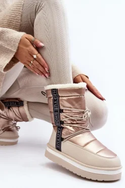 Boto Śniegowce Damskie*Damskie Śniegowce Z Wiązaniem Beżowe Lilara