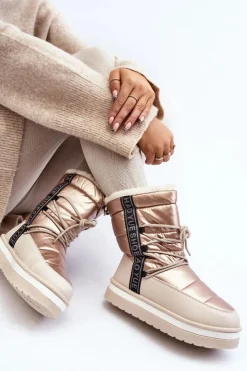 Boto Śniegowce Damskie*Damskie Śniegowce Z Wiązaniem Beżowe Lilara