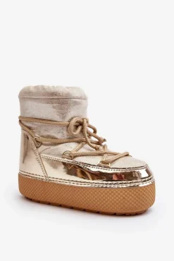 Boto Śniegowce Damskie*Damskie Śniegowce Z Wiązaniem Złote Toolsa Złoty