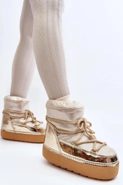 Boto Śniegowce Damskie*Damskie Śniegowce Z Wiązaniem Złote Toolsa Złoty