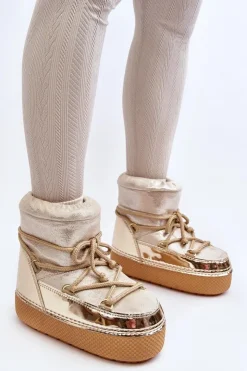 Boto Śniegowce Damskie*Damskie Śniegowce Z Wiązaniem Złote Toolsa Złoty