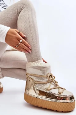 Boto Śniegowce Damskie*Damskie Śniegowce Z Wiązaniem Złote Toolsa Złoty