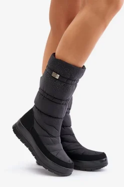 Boto Śniegowce Damskie|Kozaki Płaskie*Damskie Śniegowce Ze Zdobieniem Progress PROGJ-24-147 Czarne