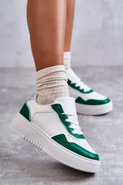 Boto Buty Sportowe Na Platformie|Sneakersy Damskie*Damskie Niskie Buty Sportowe Na Platformie Biało-Zielone Kyllie