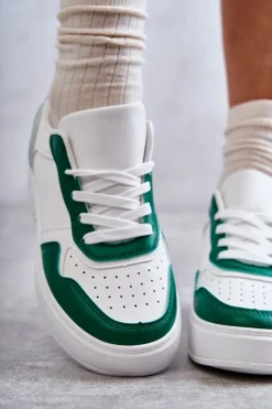 Boto Buty Sportowe Na Platformie|Sneakersy Damskie*Damskie Niskie Buty Sportowe Na Platformie Biało-Zielone Kyllie