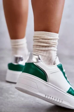 Boto Buty Sportowe Na Platformie|Sneakersy Damskie*Damskie Niskie Buty Sportowe Na Platformie Biało-Zielone Kyllie