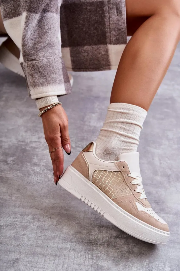 Boto Buty Sportowe Na Platformie|Sneakersy Damskie*Damskie Niskie Buty Sportowe Na Platformie Beżowe Kyllie