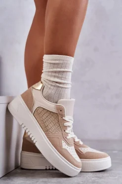 Boto Buty Sportowe Na Platformie|Sneakersy Damskie*Damskie Niskie Buty Sportowe Na Platformie Beżowe Kyllie