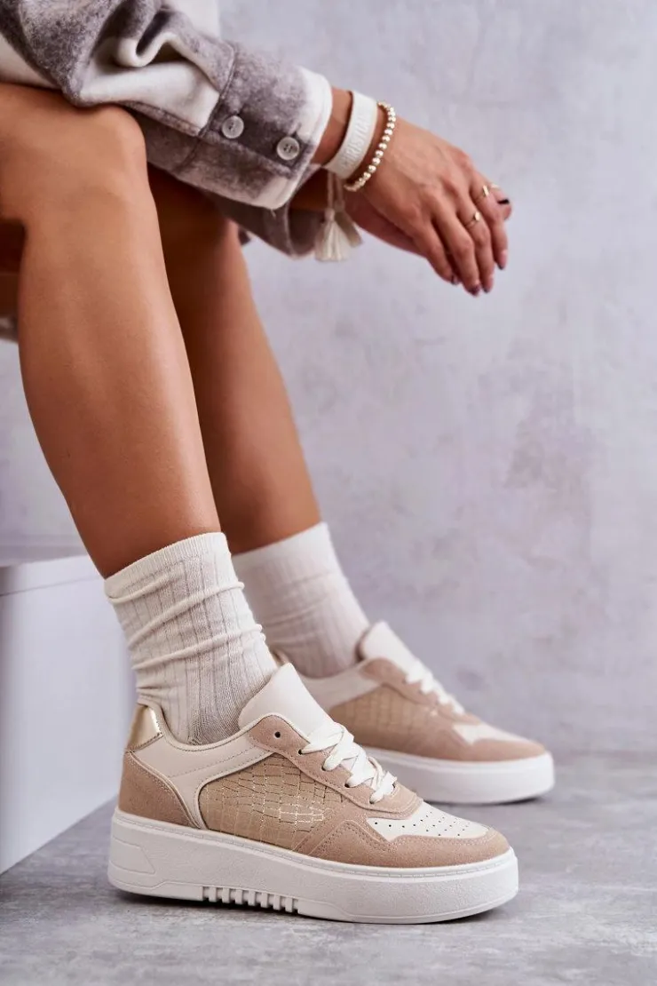Boto Buty Sportowe Na Platformie|Sneakersy Damskie*Damskie Niskie Buty Sportowe Na Platformie Beżowe Kyllie