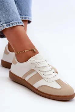 Online Boto Damskie Niskie Eko Skórzane Sneakersy Beżowe Dorvalia