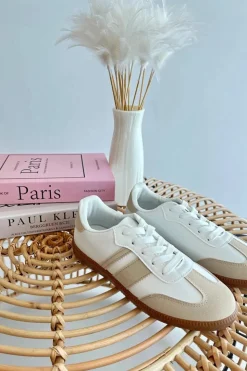 Damskie Boto Damskie Niskie Eko Skórzane Sneakersy Biało-Szare Relialia