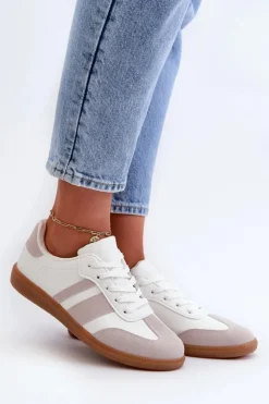 Damskie Boto Damskie Niskie Eko Skórzane Sneakersy Biało-Szare Relialia