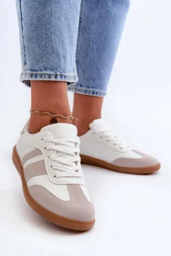 Damskie Boto Damskie Niskie Eko Skórzane Sneakersy Biało-Szare Relialia