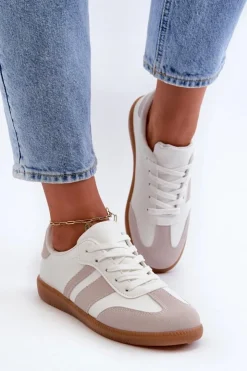 Damskie Boto Damskie Niskie Eko Skórzane Sneakersy Biało-Szare Relialia