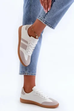Damskie Boto Damskie Niskie Eko Skórzane Sneakersy Biało-Szare Relialia