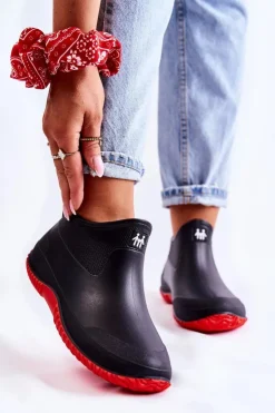 Boto Kalosze Damskie*Damskie Niskie Kalosze Czarno-Czerwone Eldora