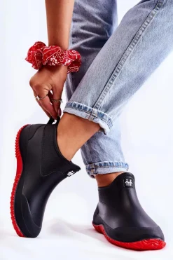 Boto Kalosze Damskie*Damskie Niskie Kalosze Czarno-Czerwone Eldora