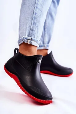 Boto Kalosze Damskie*Damskie Niskie Kalosze Czarno-Czerwone Eldora