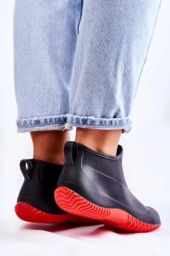 Boto Kalosze Damskie*Damskie Niskie Kalosze Czarno-Czerwone Eldora