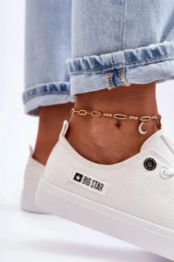 Damskie Big Star Shoes Damskie Niskie Materiałowe Trampki Big Star KK274008 Białe