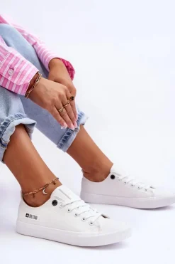 Damskie Big Star Shoes Damskie Niskie Materiałowe Trampki Big Star KK274008 Białe