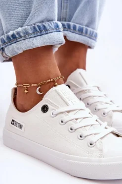 Damskie Big Star Shoes Damskie Niskie Materiałowe Trampki Big Star KK274008 Białe