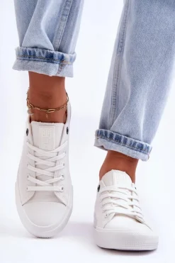 Damskie Big Star Shoes Damskie Niskie Materiałowe Trampki Big Star KK274008 Białe