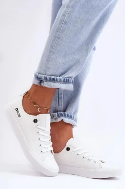 Damskie Big Star Shoes Damskie Niskie Materiałowe Trampki Big Star KK274008 Białe