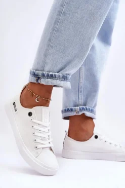 Damskie Big Star Shoes Damskie Niskie Materiałowe Trampki Big Star KK274008 Białe