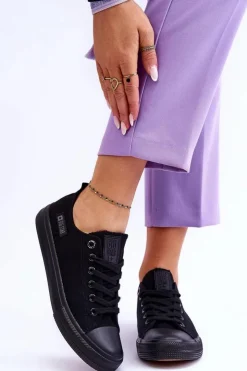 Damskie Big Star Shoes Damskie Niskie Materiałowe Trampki Big Star KK274009 Czarne