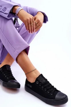 Damskie Big Star Shoes Damskie Niskie Materiałowe Trampki Big Star KK274009 Czarne