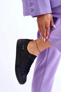 Damskie Big Star Shoes Damskie Niskie Skórzane Trampki Big Star KK274011 Czarne