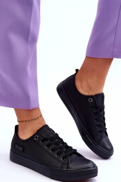 Damskie Big Star Shoes Damskie Niskie Skórzane Trampki Big Star KK274011 Czarne