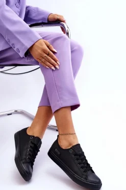 Damskie Big Star Shoes Damskie Niskie Skórzane Trampki Big Star KK274011 Czarne