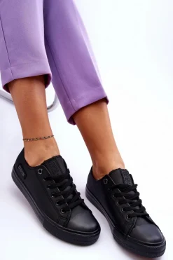 Damskie Big Star Shoes Damskie Niskie Skórzane Trampki Big Star KK274011 Czarne