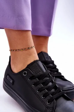 Damskie Big Star Shoes Damskie Niskie Skórzane Trampki Big Star KK274011 Czarne