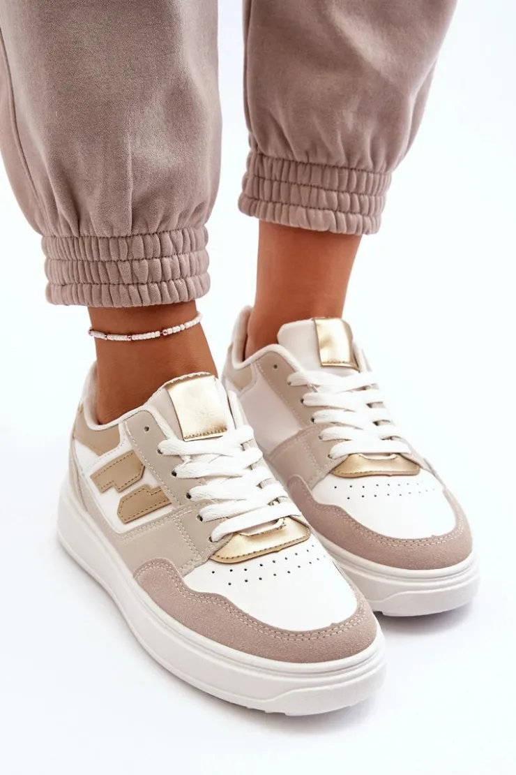 Sale Boto Damskie Niskie Sneakersy Beżowe Regines Beżowy