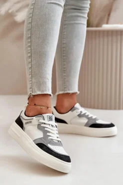 Big Star Shoes Damskie Niskie Sneakersy Z Eko Skóry Big Star OO274028 Biało-Szare Biały