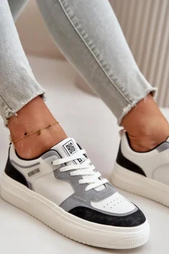 Big Star Shoes Damskie Niskie Sneakersy Z Eko Skóry Big Star OO274028 Biało-Szare Biały