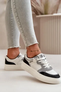 Big Star Shoes Damskie Niskie Sneakersy Z Eko Skóry Big Star OO274028 Biało-Szare Biały