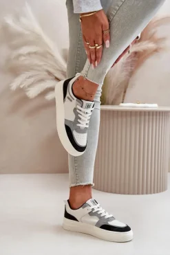 Big Star Shoes Damskie Niskie Sneakersy Z Eko Skóry Big Star OO274028 Biało-Szare Biały