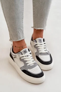 Big Star Shoes Damskie Niskie Sneakersy Z Eko Skóry Big Star OO274028 Biało-Szare Biały